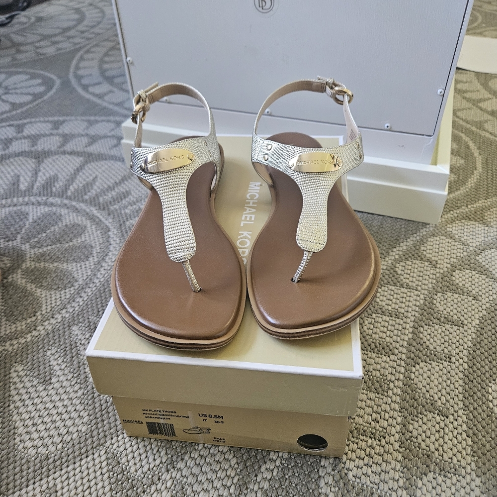 Michael Kors Silver and Tan Women's Sandals
